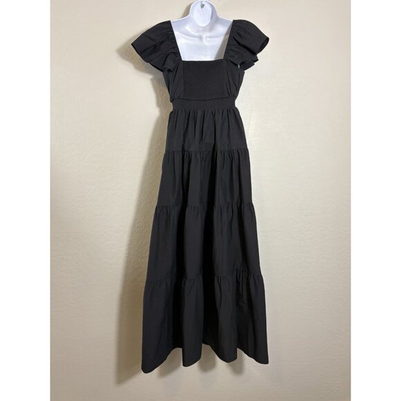 NWT Express Maxi Dress Women’s Tiered V-neck Smocked Waist black Witchy S Gypsy - Picture 7 of 12